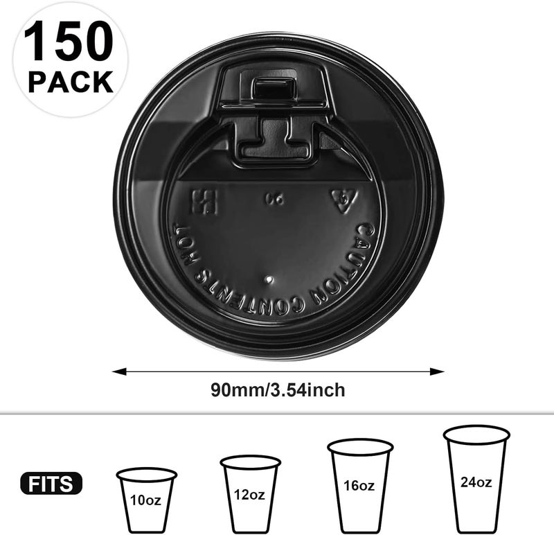 SIUQ 150 Pack Coffee Cup lids, Disposable Plastic Cup Lids for 10, 12, 16, 20, 24 oz Paper Cups, Hot/Cold Drinking Cup Lids, 3.54 Inches/90 mm Diameter - Black - Image 2